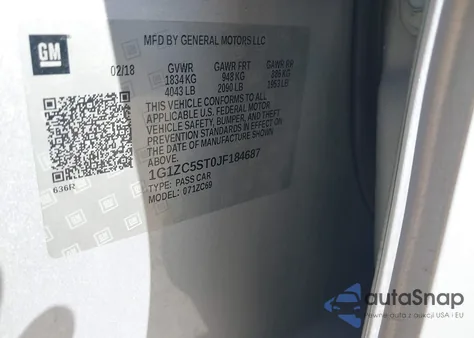 2018 Chevrolet Malibu 1Fl из США, поврежденный, VIN 1G1ZC5ST0JF184687